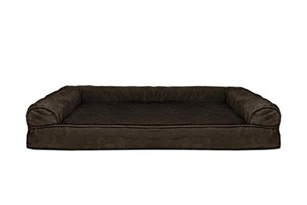 Furhaven Cooling Gel Dog Bed for Large Dogs w/ Removable Bolsters & Washable Cover, For Dogs Up to 95 lbs - Plush & Suede Sofa - Espresso, Jumbo/XL