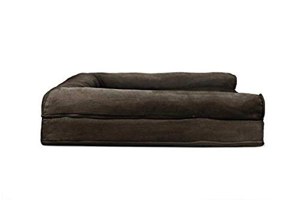 Furhaven Cooling Gel Dog Bed for Large Dogs w/ Removable Bolsters & Washable Cover, For Dogs Up to 95 lbs - Plush & Suede Sofa - Espresso, Jumbo/XL