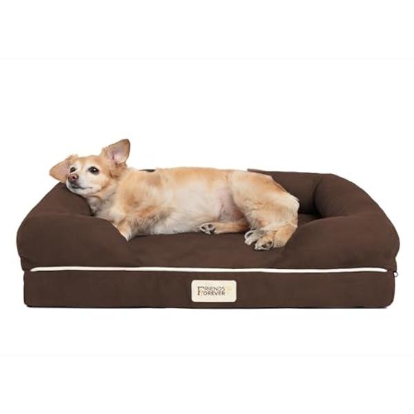 Chester Small Dog Bed - Orthopedic Memory Foam Mattress, Calming Couch, Wall Rim Pillow, Water Resistant, Washable Cover, Non-Slip, Cocoa Brown