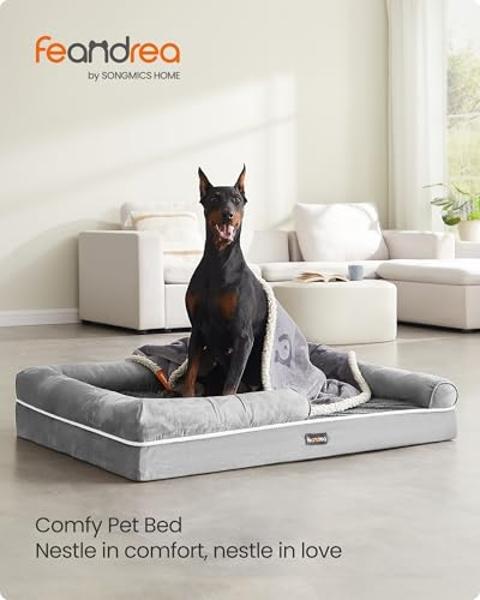 Furhaven Cooling Gel Dog Bed for Large Dogs w/ Removable Bolsters & Washable Cover, For Dogs Up to 95 lbs - Plush & Suede Sofa - Espresso, Jumbo/XL