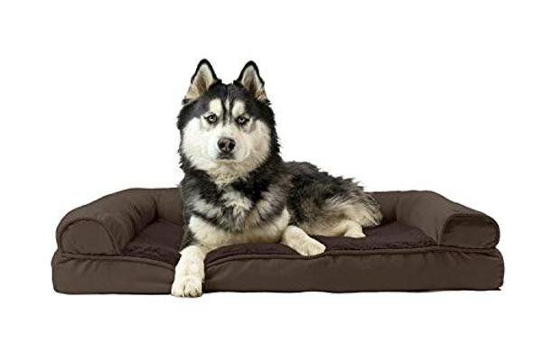 Furhaven Cooling Gel Dog Bed for Large Dogs w/ Removable Bolsters & Washable Cover, For Dogs Up to 95 lbs - Plush & Suede Sofa - Espresso, Jumbo/XL