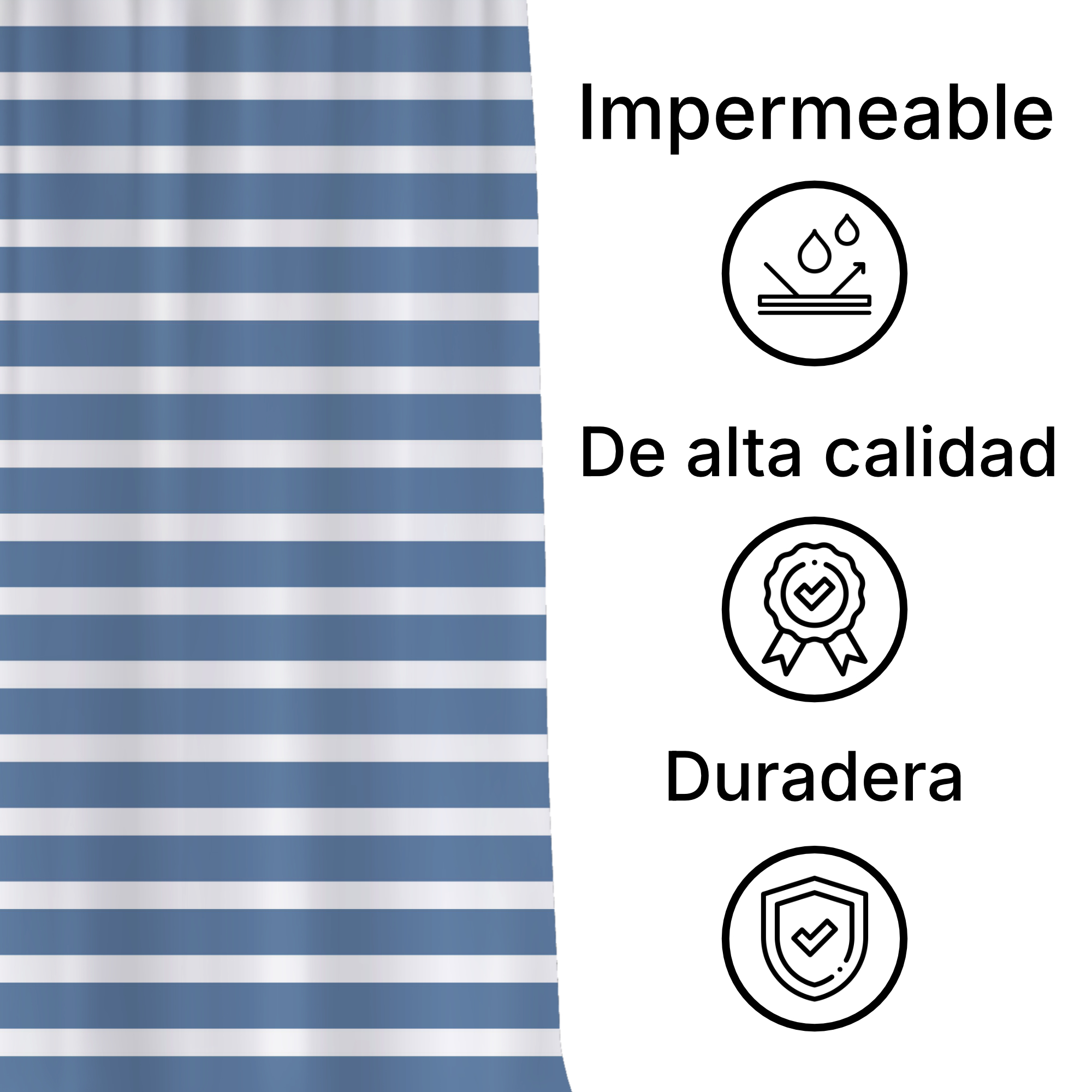 Cortina de Baño Impermeable Grande con Diseño de Patron Rayas Azules Claro para Regadera