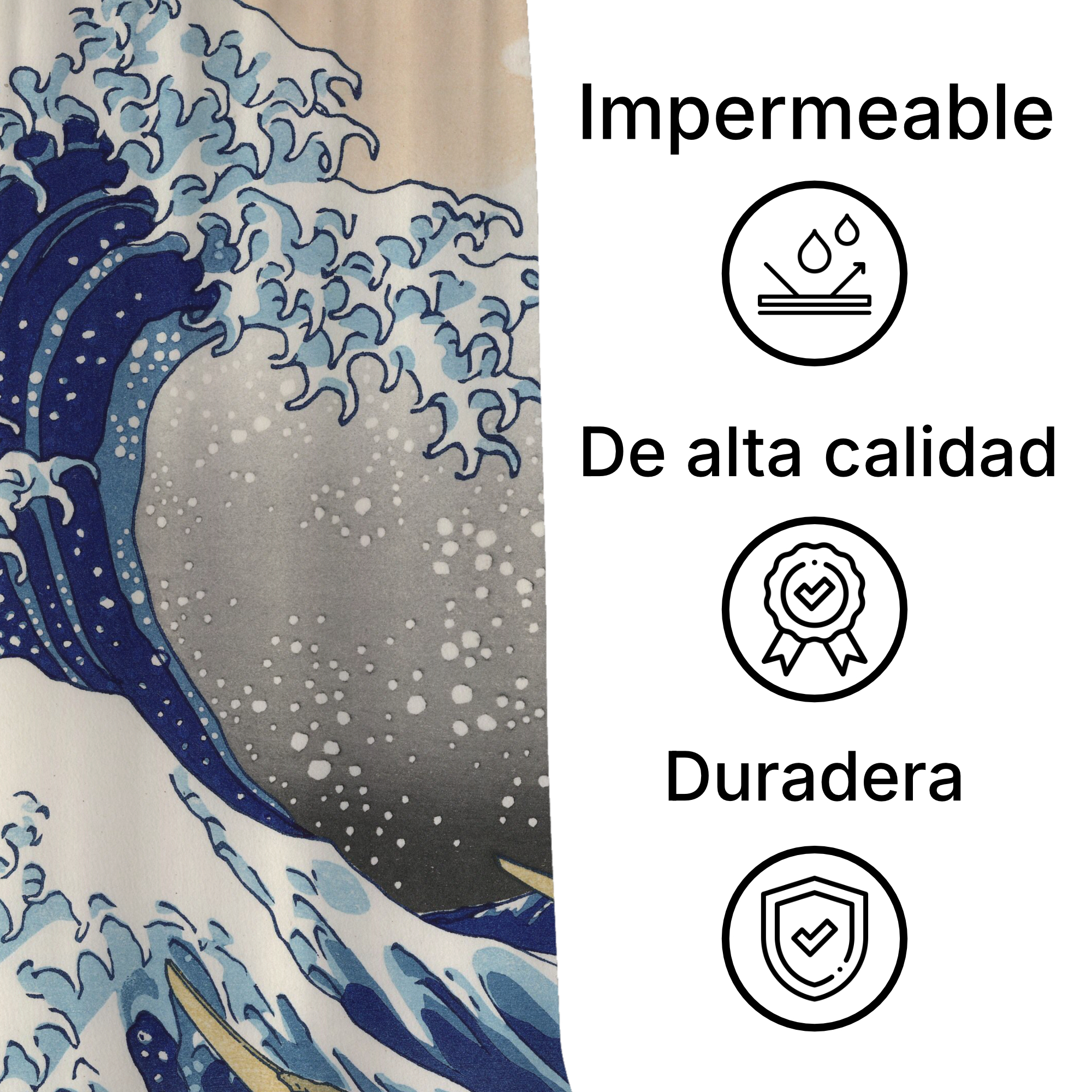 Cortina de Baño Impermeable Grande con Diseño de Gran Ola Oceano para Regadera
