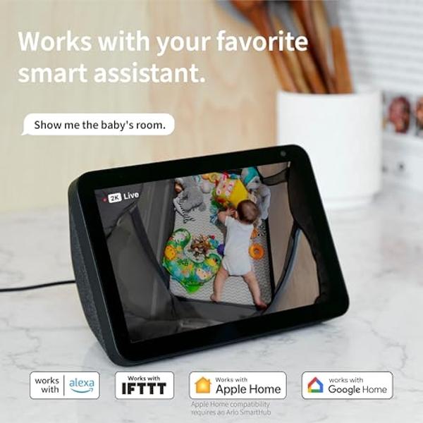 Arlo Essential Security Camera 2K | Indoor Only| 2nd Gen | Baby Monitor & Pet Camera | Wired Automated Privacy Shield, 2-Way Audio, Night Vision, Live Stream, Motion Alerts & Notif