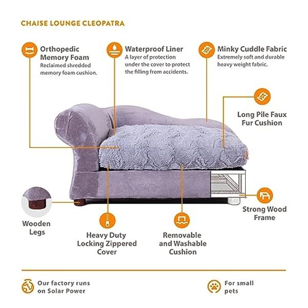 Moots Cleopatra Chaise Lounge Pet Bed, Medium, Silver/Platinum, for Dogs and Cats All Small and Medium Breeds