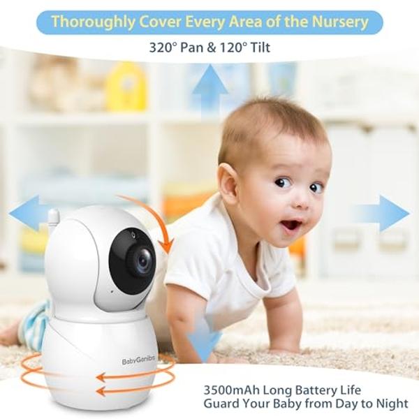 iFamily Baby Monitor with 2 Cameras | Remote Pan-Tilt-Zoom Video Baby Monitor with Camera and Audio, 5” Large Display, Night Vision, Temperature Display, Lullaby, 2 Way Audio & 960