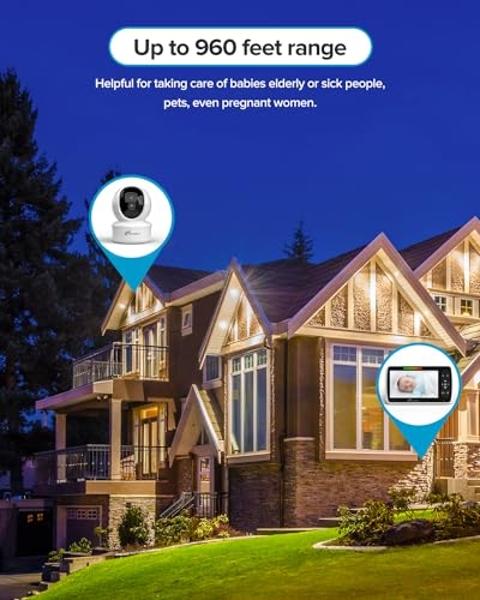 iFamily Baby Monitor with 2 Cameras | Remote Pan-Tilt-Zoom Video Baby Monitor with Camera and Audio, 5” Large Display, Night Vision, Temperature Display, Lullaby, 2 Way Audio & 960