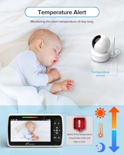 iFamily Baby Monitor with 2 Cameras | Remote Pan-Tilt-Zoom Video Baby Monitor with Camera and Audio, 5” Large Display, Night Vision, Temperature Display, Lullaby, 2 Way Audio & 960