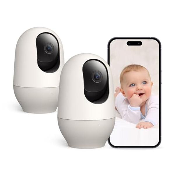 nooie Baby Monitor with Camera 2 Pack,WiFi Baby Monitor Camera,360-degree1080P,Smart Baby Camera with Motion Tracking,Night Vision,Two Way Audio&Sound Detection,Works with Alexa,SD