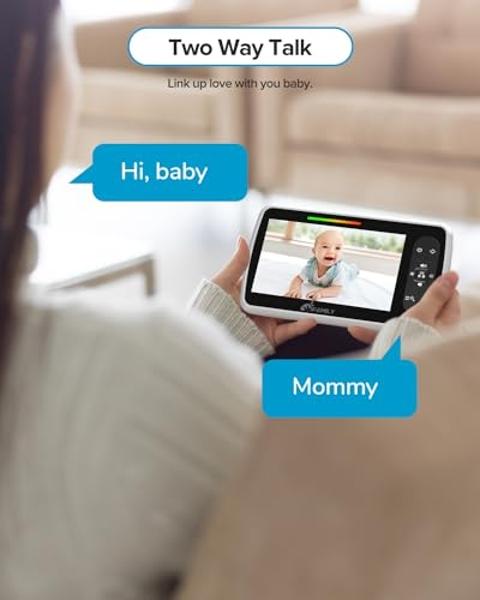 iFamily Baby Monitor with 2 Cameras | Remote Pan-Tilt-Zoom Video Baby Monitor with Camera and Audio, 5” Large Display, Night Vision, Temperature Display, Lullaby, 2 Way Audio & 960