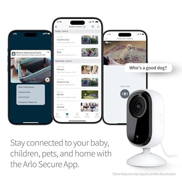 Arlo Essential Security Camera 2K | Indoor Only| 2nd Gen | Baby Monitor & Pet Camera | Wired Automated Privacy Shield, 2-Way Audio, Night Vision, Live Stream, Motion Alerts & Notif