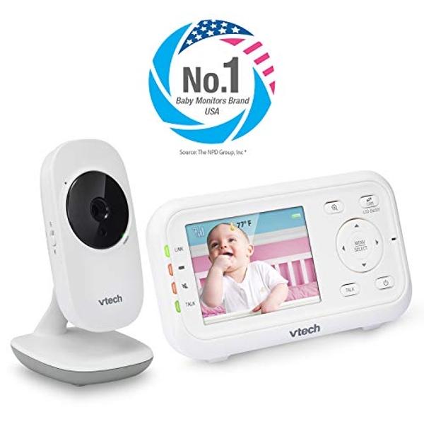VTech Video Baby Monitor with 1000ft Long Range, Auto Night Vision, 2.8” Screen, 2-Way Audio Talk, Temperature Sensor, Power Saving Mode, Lullabies and Wall-mountable Camera with B