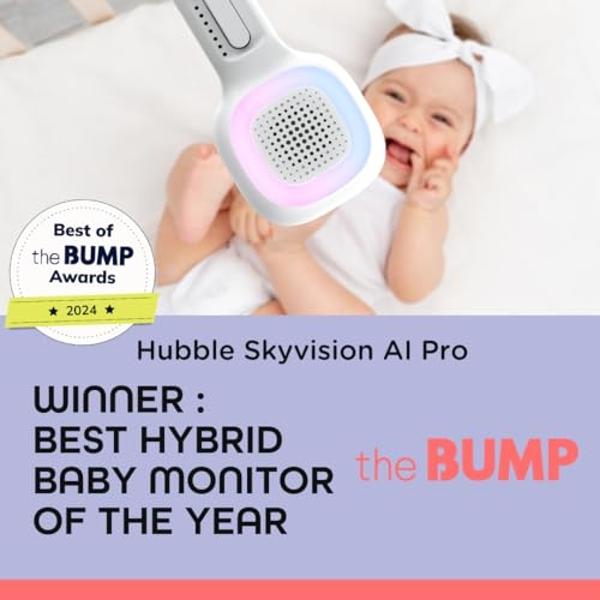 HUBBLE CONNECTED SkyVision Pro Twin AI-Enhanced HD Smart Baby Monitor, 2 Cameras, Parent Unit, Mounts, Smart Rollover & Cry Detection, AI Sleep Report, 2-Way Talk, Night Vision, Li