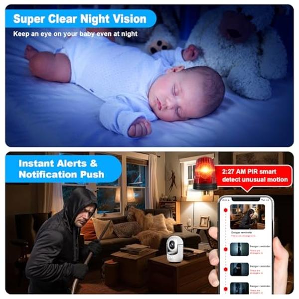 Cloarks 2K Indoor Camera, 5/2.4 GHz WiFi Pan/Tilt Security Camera with AI Motion Detection, One-Click Call for Baby Monitor, Wired Pet Camera with 2-Way Audio, 24/7, Siren Alarm, T