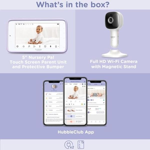 HUBBLE CONNECTED Nursery Pal Cloud Touch Smart WiFi Enabled Baby Monitor with 5 Inch HD Color Touchscreen Parent Unit, Plus Preloaded Soothing Sounds, Lullabies, and Stories, White