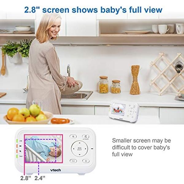 VTech Video Baby Monitor with 1000ft Long Range, Auto Night Vision, 2.8” Screen, 2-Way Audio Talk, Temperature Sensor, Power Saving Mode, Lullabies and Wall-mountable Camera with B