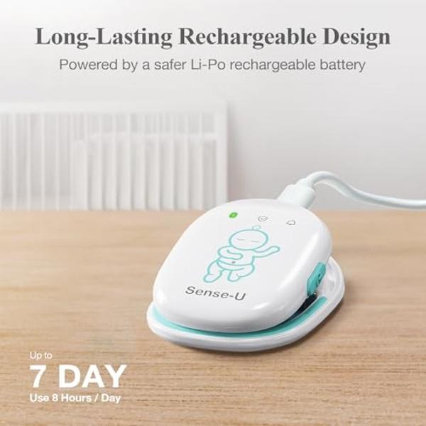 Sense-U Pro Baby Movement Monitor with Arousal Vibration, Movement/Rollover/Overheating Alerts, Audible & App Notifications, Easy Clip-On Design, Smart Sleep Monitor, FSA/HSA Eligi
