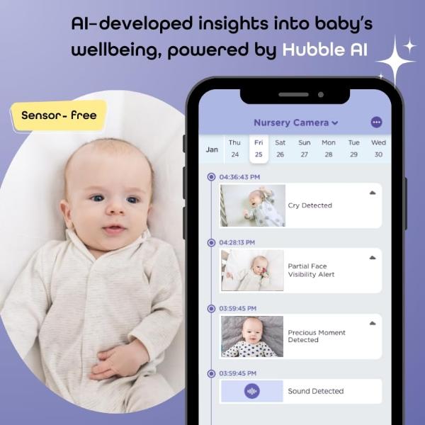 Hubble Connected SkyVision AI-Enhanced HD Smart Baby Monitor, 1 Camera, Mounts, Smart Rollover & Cry Detection, AI Sleep Report, 2-Way Talk, Night Vision, Nightlight & Sounds, Baby