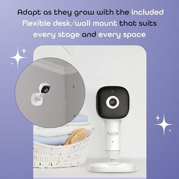 Hubble Connected SkyVision AI-Enhanced HD Smart Baby Monitor, 1 Camera, Mounts, Smart Rollover & Cry Detection, AI Sleep Report, 2-Way Talk, Night Vision, Nightlight & Sounds, Baby