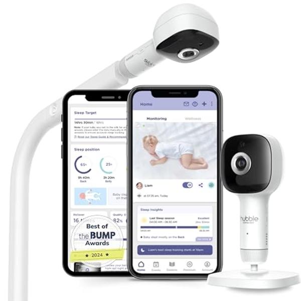Hubble Connected SkyVision AI-Enhanced HD Smart Baby Monitor, 1 Camera, Mounts, Smart Rollover & Cry Detection, AI Sleep Report, 2-Way Talk, Night Vision, Nightlight & Sounds, Baby