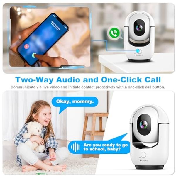 Cloarks 2K Indoor Camera, 5/2.4 GHz WiFi Pan/Tilt Security Camera with AI Motion Detection, One-Click Call for Baby Monitor, Wired Pet Camera with 2-Way Audio, 24/7, Siren Alarm, T