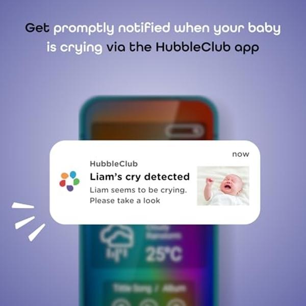 Hubble Connected SkyVision AI-Enhanced HD Smart Baby Monitor, 1 Camera, Mounts, Smart Rollover & Cry Detection, AI Sleep Report, 2-Way Talk, Night Vision, Nightlight & Sounds, Baby