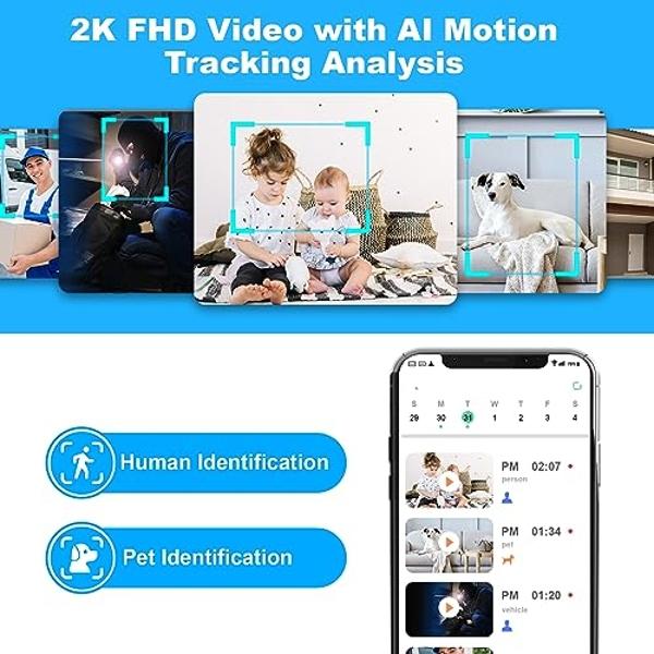 Cloarks 2K Indoor Camera, 5/2.4 GHz WiFi Pan/Tilt Security Camera with AI Motion Detection, One-Click Call for Baby Monitor, Wired Pet Camera with 2-Way Audio, 24/7, Siren Alarm, T