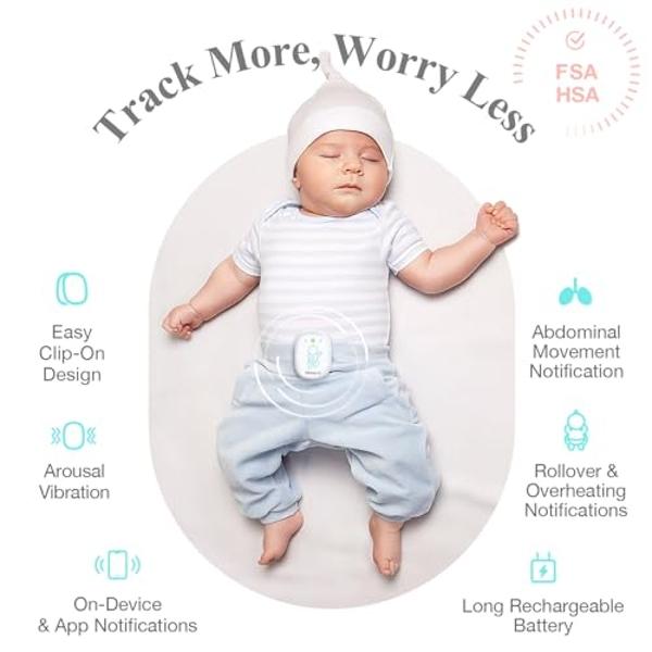 Sense-U Pro Baby Movement Monitor with Arousal Vibration, Movement/Rollover/Overheating Alerts, Audible & App Notifications, Easy Clip-On Design, Smart Sleep Monitor, FSA/HSA Eligi
