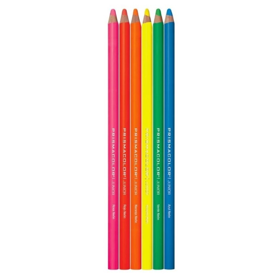 Prismacolor Junior Set 6 Lápices de Colores Neón, Mina Gruesa 4.0 mm, No Tóxicos, Alta Pigmentación