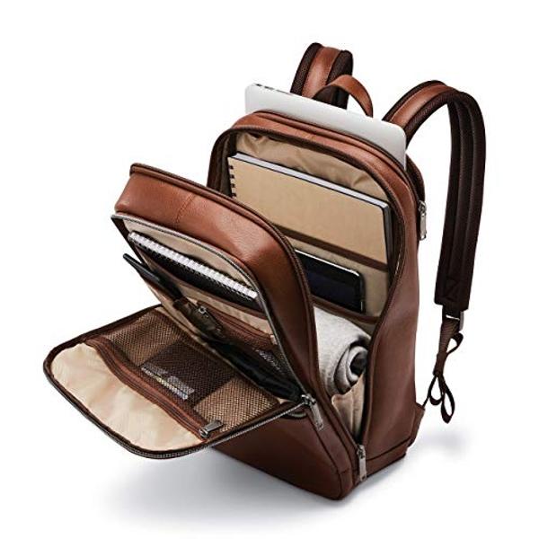Samsonite Classic Leather Slim Backpack, Cognac , One Size