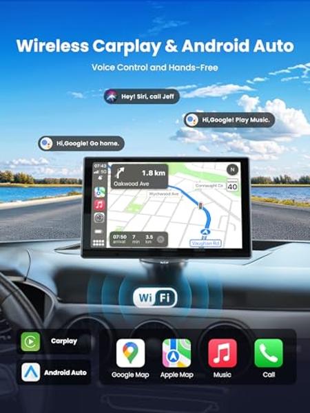 Jzones Carplay Screen for Car, 9" Portable Wireless Carplay&Android Auto, 4K Dash Cam,1080P Backup Camera, Car Stereo Audio Receivers for Car, GPS Navigation Mirror Link, Bluetooth