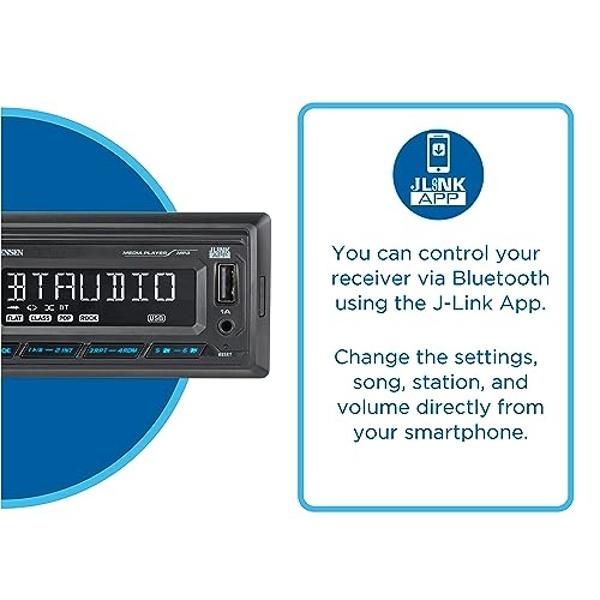 JENSEN MPR210 7 Character LCD Single DIN Car Stereo Radio | Push to Talk Assistant | Bluetooth Hands Free Calling & Music Streaming | AM/FM Radio | USB Playback & Charging | Not a 