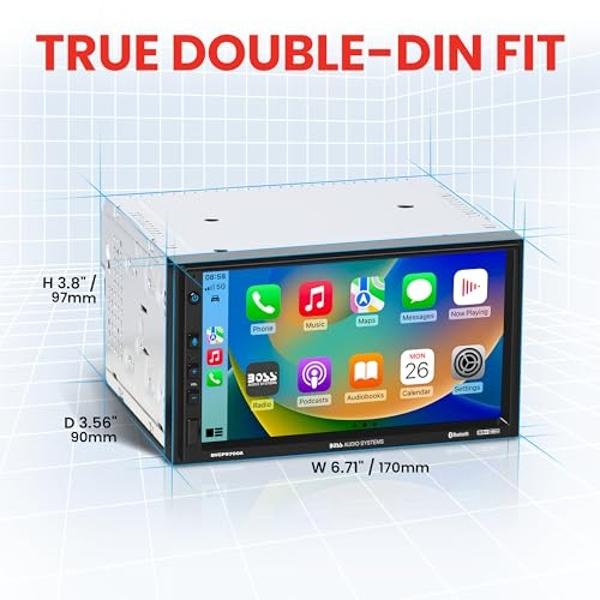 BOSS Audio Systems BVCP9700A Car Stereo - Apple CarPlay, Android Auto, Double Din, 7 Inch Touchscreen, Bluetooth, No CD DVD Player, AM/FM Radio Receiver