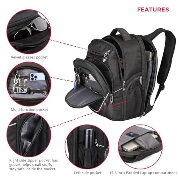 Swissdigital Design TSA Business Laptop Backpack For Men,Travel Backpack With USB Charging Port,College Tech Backpacks With RFID Pockets Presents For Men Fits 15.6 Inch Computer | 