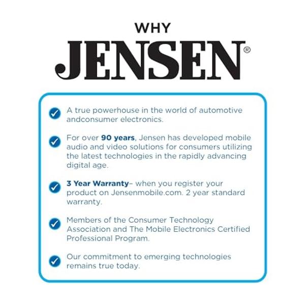 JENSEN MPR210 7 Character LCD Single DIN Car Stereo Radio | Push to Talk Assistant | Bluetooth Hands Free Calling & Music Streaming | AM/FM Radio | USB Playback & Charging | Not a 