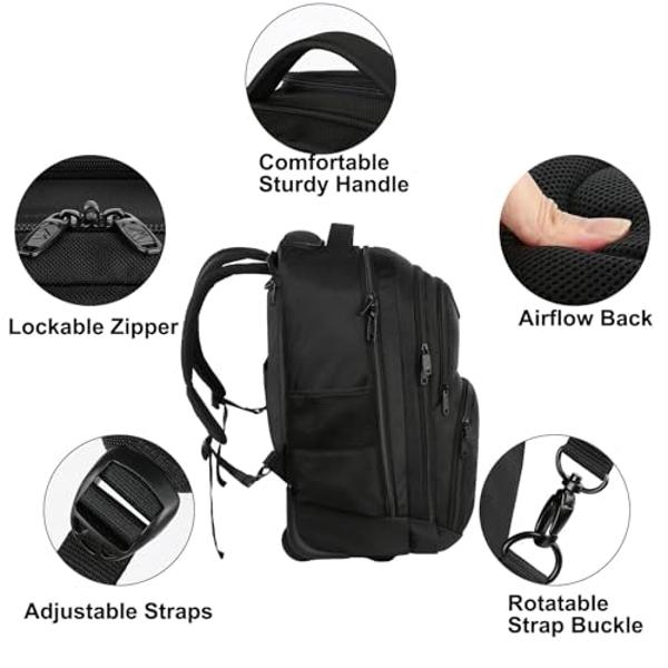 MATEIN Rolling Backpack, 17 inch Water Resistant Wheeled Laptop Backpack, Carry on Luggage Business Bag, Overnight College Computer Bag Trolley Suitcase for Men Women Adults to Tra