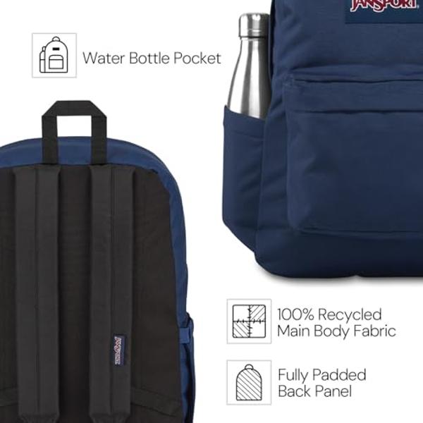 JanSport SuperBreak Plus Backpack with Padded 15-inch Laptop Sleeve and Integrated Bottle Pocket - Spacious and Durable Daypack for Work and Travel - Black