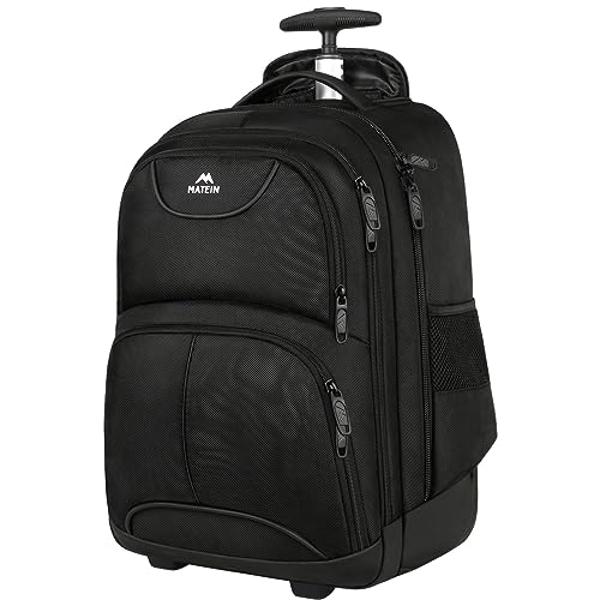 MATEIN Rolling Backpack, 17 inch Water Resistant Wheeled Laptop Backpack, Carry on Luggage Business Bag, Overnight College Computer Bag Trolley Suitcase for Men Women Adults to Tra