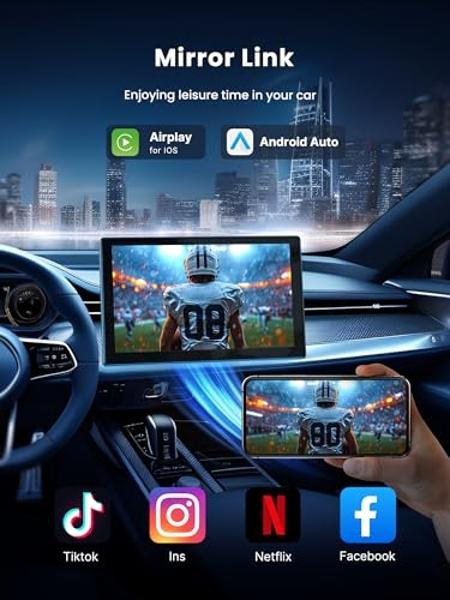 Jzones Carplay Screen for Car, 9" Portable Wireless Carplay&Android Auto, 4K Dash Cam,1080P Backup Camera, Car Stereo Audio Receivers for Car, GPS Navigation Mirror Link, Bluetooth