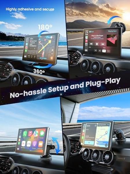 Jzones Carplay Screen for Car, 9" Portable Wireless Carplay&Android Auto, 4K Dash Cam,1080P Backup Camera, Car Stereo Audio Receivers for Car, GPS Navigation Mirror Link, Bluetooth