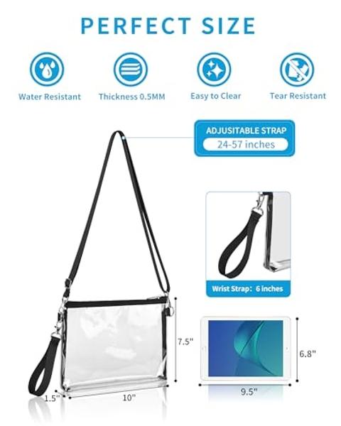 Bagenius Clear Purse Stadium Approved for Women, Transparent Clear Bag with Removable Straps for Work Festival Sporting Events and Concert - Black