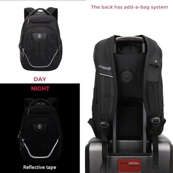 Swissdigital Design TSA Business Laptop Backpack For Men,Travel Backpack With USB Charging Port,College Tech Backpacks With RFID Pockets Presents For Men Fits 15.6 Inch Computer | 