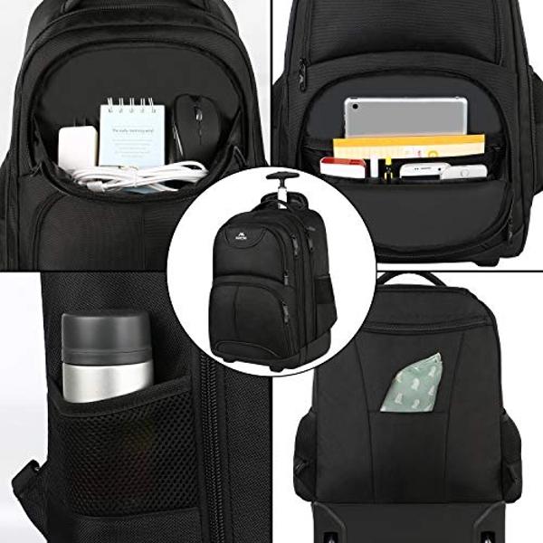 MATEIN Rolling Backpack, 17 inch Water Resistant Wheeled Laptop Backpack, Carry on Luggage Business Bag, Overnight College Computer Bag Trolley Suitcase for Men Women Adults to Tra