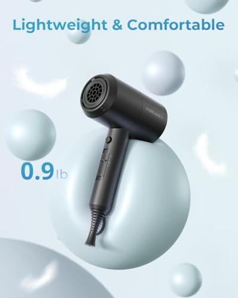 SHRATE Lightweight Ionic Hair Dryer with Diffuser - Powerful 1800W Blow Dryer for Fast Drying - Professional Low Noise Mini Hair Dryer for Travel, Gifts, Hair Styling (Black)