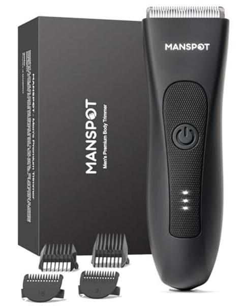MANSPOT Manscape Groin & Body Hair Trimmer for Men, Electric Ball Pubic Trimmer Shaver,Manscape Kit with 4 Guard,Replaceable Ceramic Blade Heads,Waterproof Wet/Dry Shaver,90 Minute