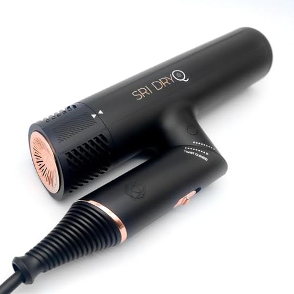 Skin Research Institute DryQ “Smart” Hair Dryer - Super Lightweight, Foldable - Powerful, Quiet Motor - Infrared and Ionic Technology - 3 Magnetic Attachments - Heat Control with L