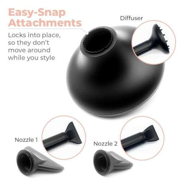 Skin Research Institute DryQ “Smart” Hair Dryer - Super Lightweight, Foldable - Powerful, Quiet Motor - Infrared and Ionic Technology - 3 Magnetic Attachments - Heat Control with L