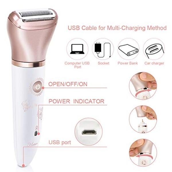 Electric Razor for Women - Painless 2-in-1 Shaver for Women Hair Remover for Face, Legs and Underarm Wet & Dry, Portable Bikini Trimmer, Lady Hair Removal with 2 Trimmer Heads- Mic