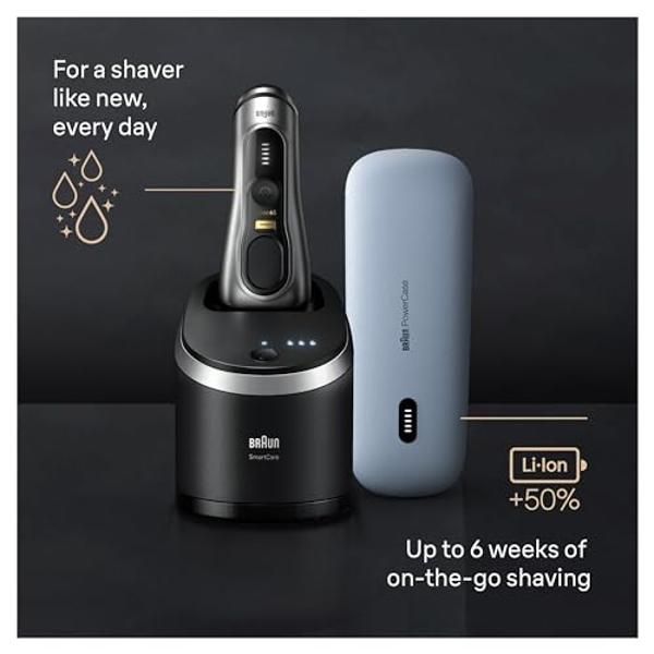Braun Series 9 PRO+ 9577cc Electric Razor for Men, 5 Pro Shave Elements & Precision Long Hair Trimmer, 6in1 SmartCare Center, PowerCase for Mobile Charging, Wet & Dry, 60min Batter