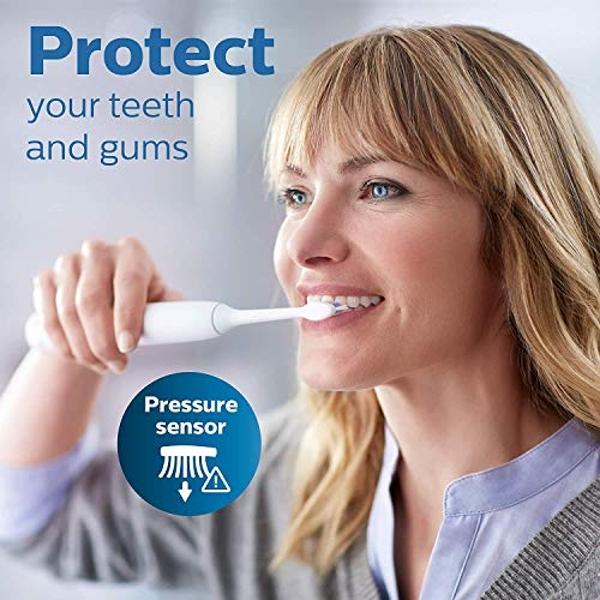 Philips Sonicare ProtectiveClean 5100 Rechargeable Electric Toothbrush, with Pressure Sensor, 3 Cleaning Modes, SmarTimer and QuadPacer, 14-Day Battery Life, Travel Case, White, Mo